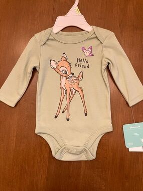 Disney Bambi Graphic Long-Sleeve Bodysuit, Gender neutral Sage, ‘Hello Friend’